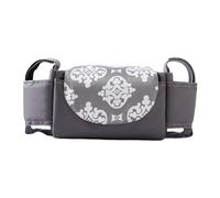 Hiseng Borsa Organizer per Passeggino Grigio Impermeabile Borsa Passeggino Organizer Universale, Tracolla, Grande Capacità Scomparti Multipli Borsa Fasciatoio per Carrozzina (Barocco,35x15x11cm)