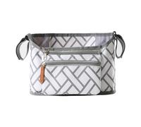 Hiseng Borsa Organizer per Passeggino, Nero Grigio Borsa Passeggino Organizer Universale, Tracolla, Grande Capacità, Scomparti Multipli, Borsa Fasciatoio per Carrozzina (Bianco,30x17x10cm)