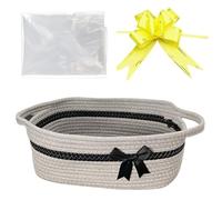 Hiseng Cestini Portaoggetti Intrecciato in Corda di Cotone con Manici, Cesti Regalo Vuoto con Sacchetti Regalo e Fiocchi, Cestini Regali per Natale, Matrimoni, Compleanni, Pasqua (Grigio Nero)