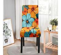 Hiseng Coprisedie Stampa Floreale Moda, Coprisedie con Schienale, Coprisedie Elasticizzato Lavabile Estraibile Universali per Ristorante, Feste, Hotel Coprisedie (Arancione Blu,6 pezzi)