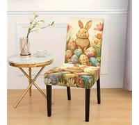 Hiseng Coprisedie Stampa Primaverile, Coprisedie con Schienale, Buona Pasqua Coprisedie Elasticizzato Lavabile Estraibile Universali per Ristorante, Feste, Hotel Coprisedie (Coniglio,6 pezzi)