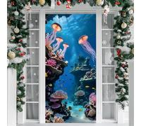Hiseng Decorazione 3D per Porta, Copertura con Bellissima Stampa di Meduse Copriporta Addobbi Porta d’Ingresso, Door Cover Sfondo Banner Casa (Sott'Acqua,90x210cm)