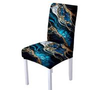 Hiseng Effetto Marmo Coprisedie, Coprisedie con Schienale, Coprisedie Elasticizzato Lavabile Estraibile Coprisedie Universali, per Ristorante, Feste, Hotel Coprisedia (Blu Navy,6 Pezzi)