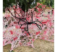 Hiseng Halloween Ragnatela Decorazioni Sangue Ragnatela di Halloween Estensibile con 50cm Ragni, Ragno Finto Accessori Horror Giant pour Interni Esterni Stregata Giardino (Impronta Mano,200x800cm)