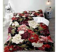 Hiseng Microfibra Copripiumino, Stampa 3D Set Copripiumino 2/3 pezzi, Lavabile Sacco Parure Letto con 1/2 Federe per Letti Singoli e Matrimoniali (Fiore 11,135x200cm-2pcs)