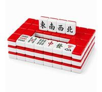 Hiseng Mini Mahjong Set 144 Senza Custodia, Gioco di Mahjong Cinese Portatile per Viaggi e Serate in Famiglia, Tessere Piccole e Leggere, Gioco da Tavolo Tradizionale (Rosso)