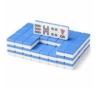 Hiseng Mini Mahjong Set Senza Custodia, Gioco di Mahjong Cinese Portatile con 144 Piastrelle per Viaggi e Serate in Famiglia, Tessere Piccole e Leggere (Blu)