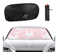 Hiseng Parasole Auto, Ombrello Parasole Auto con Molla Pieghevole, Parasole Auto Parabrezza Interno Contro i Raggi UV, Rosa Universale Tendine Parasole Auto (Coniglio)