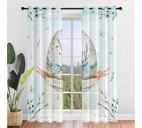 Hiseng Pasqua 2 Pezzi Tende Voile Trasparente, Decorativi Sheer Tenda per Soggiorno Camera Cameretta Balcone Finestra e Interni, Semi Trasparente Tenda Leggera (Uova di Pasqua,140x213cm)
