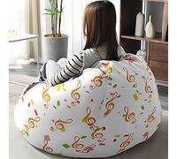 Hiseng Poltrona Sacco - Senza Imbottitura, per Adulti e Bambini Solo Rivestimento,3D Note musicali Bean Bag Con Manico Pouf Copertura per Esterni Living Room Decor (Bianco,130x150cm)