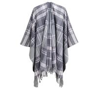 Hiseng Poncho Donna Invernale Reversibile Classico a Quadri Mantello Lavorata a Maglia con Fronte Aperto, Sciarpa Coperta Cardigan Cappotto per Primavera, Autunno e Inverno (Grigio Chiaro)