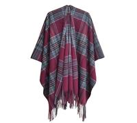 Hiseng Poncho Donna Invernale Reversibile Classico a Quadri Mantello Lavorata a Maglia con Fronte Aperto, Sciarpa Coperta Cardigan Cappotto per Primavera, Autunno e Inverno (Viola)