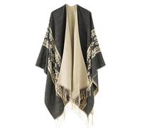 Hiseng Poncho Donna Inverno Caldo Bohémien con Nappe, Mantello Lavorata a Maglia con Fronte Aperto, Morbida Sciarpa Scialle Cardigan Cappotto per Primavera, Autunno e Inverno (Nero)