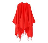 Hiseng Poncho Donna Inverno Caldo Tinta Unita con Nappe, Mantello Lavorata a Maglia con Fronte Aperto, Morbida Sciarpa Scialle Cardigan Cappotto per Primavera, Autunno e Inverno (Rosso)