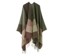 Hiseng Poncho Donna Nappe Scozzese Reversibile Mantello Lavorata a Maglia con Fronte Aperto, Morbida e Calda Sciarpa Scialle Cardigan Cappotto per Primavera, Autunno e Inverno (Verde Oliva)