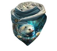Hiseng Sciarpa Donna Invernale Grande Scaldacollo, Vintage Moda Sciarpa Triangolare Sciarpe Calde Con Stampa Impronta Animale Multiuso Morbido Coperta Sciarpa con Bottone (135x50cm,riccio)