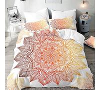 Hiseng Set di Biancheria da Letto de 3 Pezzi - 3D Mandala Stampa Set Copripiumino per Letto Matrimoniale Singolo King in Microfibra Federa e Copripiumini (Mandala Arancione,220x260cm)