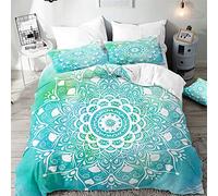 Hiseng Set di Biancheria da Letto de 3 Pezzi - 3D Mandala Stampa Set Copripiumino per Letto Matrimoniale Singolo King in Microfibra Federa e Copripiumini (Lago Verde,200x200cm)