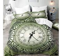 Hiseng Set di Biancheria da Letto de 3 Pezzi - 3D Orologio Stampa Set Copripiumino per Ragazza Ragazzo Letto Matrimoniale Singolo King in Microfibra Federa e Copripiumini (Grigio Verde,220x240cm)