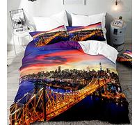 Hiseng Set di Biancheria da Letto de 3 Pezzi - 3D Paesaggio Stampa Set Copripiumino per Letto Matrimoniale Singolo King in Microfibra Federa e Copripiumini (Crepuscolo,220x240cm)