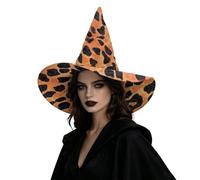Hiseng Stampa Leopardata Cappello da Strega Donna e Uomo | Cappellino Pieghevole Morbido a 4 Vie Elasticizzato Adulti, Cappelli Tesa Larga, per Costumi Halloween e Ballo in Maschera