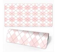 Hiseng Tappetino Mouse Gaming, Tappeto Mouse Grande Scrivania Tappetino Scrivania Gaming con Base in Gomma Antiscivolo e Bordi Cuciti Stile Rombo Mousepad Sottomano (Rombo Rosa,400x900mm)