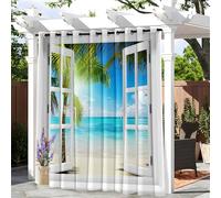 Hiseng Tende da Esterno per Gazebo con Anelli, 1 Pezzi Tende Impermeabile Stampate con Splendida Paesaggi da Balcone per Giardino, Pergola, Protezione Solare e Privacy (140x260cm,Palma da Cocco)