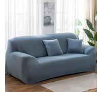Hiseng Tinta Unita Copridivano 1 2 3 4 Posti, Copridivano Elasticizzato, Universale Copri Divano con 2 Federe Spandex Antiscivolo (Blu Grigio, 4 posti)