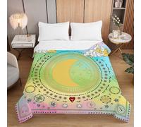 Hiseng Trapunta 2.5 Tog Stile Artistico, Leggero Copriletto Matrimoniale Singolo, Trapunta, Morbida Trapuntino in Microfibra, per Primaverile Estivo (luna e stelle,220 * 240cm)