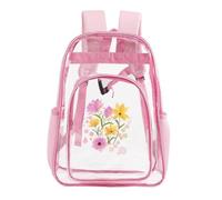 Hiseng Zaino Trasparente 43x32.5x14cm per Scuola, Lavoro e Concorsi (Floreale Rosa 1)