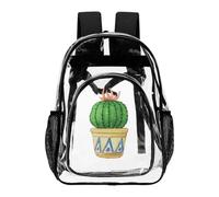Hiseng Zaino Trasparente per Scuola, Lavoro e Concorsi (Cactus 2) | Zainetto Trasparente in PVC Impermeabile Leggero con Tasca a Rete e Spallacci Imbottiti per Uomo e Donna, Stampa Moderna