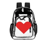Hiseng Zaino Trasparente per Scuola, Lavoro e Concorsi (Cuore) | Zainetto Trasparente in PVC Impermeabile Leggero con Tasca a Rete e Spallacci Imbottiti per Uomo e Donna, Motivo a Cuori