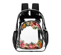 Hiseng Zaino Trasparente per Scuola, Lavoro e Concorsi (Floreale) | Zainetto Trasparente in PVC Impermeabile Leggero con Tasca a Rete e Spallacci Imbottiti per Uomo e Donna, Stampa Semplice