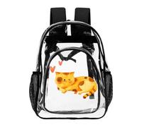 Hiseng Zaino Trasparente per Scuola, Lavoro e Concorsi (Gatto,43X32.5cm) | Zainetto Trasparente in PVC Impermeabile Leggero con Tasca a Rete e Spallacci Imbottiti per Uomo e Donna Stampa Animali