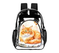 Hiseng Zaino Trasparente per Scuola, Lavoro e Concorsi (Gatto arancione 1,43X32.5cm)
