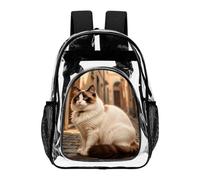 Hiseng Zaino Trasparente per Scuola, Lavoro e Concorsi (Gatto Ragdoll,43X32.5cm)