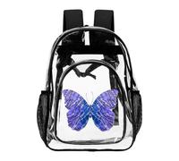 Hiseng Zaino Trasparente per Scuola, Lavoro e Concorsi (Viola) | Farfalle e Conigli Zainetto Trasparente in PVC Impermeabile Leggero con Tasca a Rete e Spallacci Imbottiti per Uomo e Donna