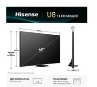 Hisense TV 65" Mini-LED 165Hz 4K 65U8Q, Octagonal Stand, Dolby Atmos Multi-Channel Surround 4.1.2, Smart TV VIDAA U9 con 1000+APP, Dolby Vision IQ, HDR 10+, 165Hz Game Mode Ultra, Alexa Built-in