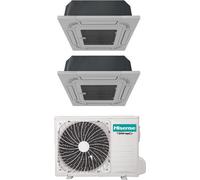 Hisense Climatizzatore a Cassetta 4 Vie Dual split 9000 + 9000 btu Condizionatore con Pompa di Calore Classe A++/A+ (Unità Interna + Unità Esterna) Pannell...