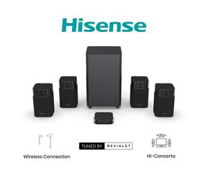 Hisense HT Saturn Sistema di altoparlanti wireless per home cinema a 4.1.2 canali per un suono 3D di qualità cinematografica a casa tua.