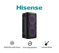 Hisense Party Storm, l'altoparlante Bluetooth con una potenza da 300W, woofer integrato,Modalita' Karaoke, wireless charging pad integrato, ingresso e uscita AUX, USB