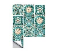 Hiser 10 Pezzi Adesivi per Piastrelle da Cucina Marmo, Impermeabile Marocco Stile Adesivo da Parete Formato Autoadesivo Decorativo per Cucina Bagno Decorazioni Casa (Verde Bohemio,25 x 25 cm)