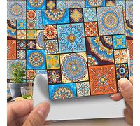 Hiser 20 Pezzi Stile retrò Mandala in Finta Pelle Pellicole Adesive per Mobili e Pareti, Rotoli Carta Adesiva Altissima Risoluzione con Varie Misure, Wrapping Piastrelle Cucine (Boemia Blu,20cm)