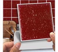 Hiser 25 Pezzi Adesivi per Piastrelle da Cucina Marmo, Impermeabile Marmo Mosaico Stile Adesivo da Parete Formato Autoadesivo Decorativo per Cucina Bagno Decorazioni Casa (Rosso,10 x 10 cm)