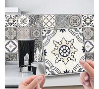Hiser Adesivi per Piastrelle da Cucina Stile Marocchino retrò di Lusso 24 Pezzi Impermeabile Adesivo da Parete Autoadesivo Decorativo per Cucina Bagno Decorazioni Casa (Grigio,10x10cm)