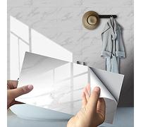 Hiser Adesivi per Piastrelle Marmo, Impermeabile a Prova di Olio PVC Autoadesivo Decorazione, Facili da Staccare e Applicare Adesivi Pavimento per Bagno Cucina Parete, 30x15cm (Bianco,4 Pezzi)