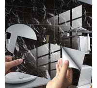 Hiser Adesivi per Piastrelle Marmo, Impermeabile a prova di olio PVC Autoadesivo Decorazione, Facili da Staccare e Applicare Adesivi Pavimento per Bagno Cucina Parete, 30x15cm (Nero,4 Pezzi)