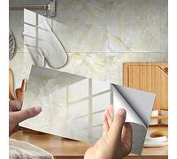 Hiser Adesivi per Piastrelle Marmo, Impermeabile a Prova di Olio PVC Autoadesivo Decorazione, Facili da Staccare e Applicare Adesivi Pavimento per Bagno Cucina Parete, 30x15cm (Beige,16 Pezzi)