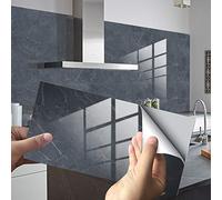 Hiser Adesivi per Piastrelle Marmo, Impermeabile a prova di olio PVC Autoadesivo Decorazione, Facili da Staccare e Applicare Adesivi Pavimento per Bagno Cucina Parete, 30x15cm (Antracite,16 Pezzi)