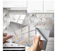 Hiser Adesivi per Piastrelle Marmo, Impermeabile a prova di olio PVC Autoadesivo Decorazione, Facili da Staccare e Applicare Adesivi Pavimento per Bagno Cucina Parete, 30x15cm (d'oro,16 Pezzi)